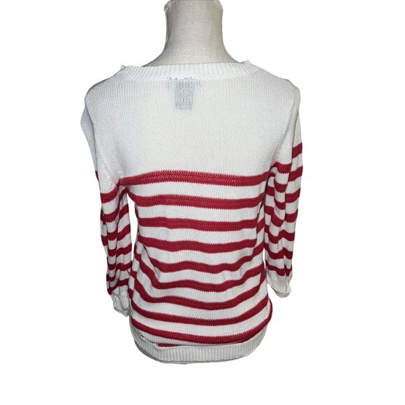 Notations Red & White Striped Knit Sweater With 3/4 Sleeves size L - Picture 3 of 4
